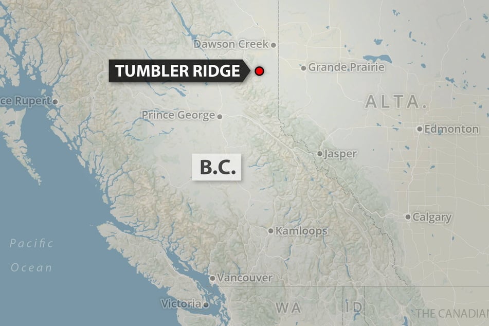 The town of Tumbler Ridge is located on a map of Canada's British Columbia province.