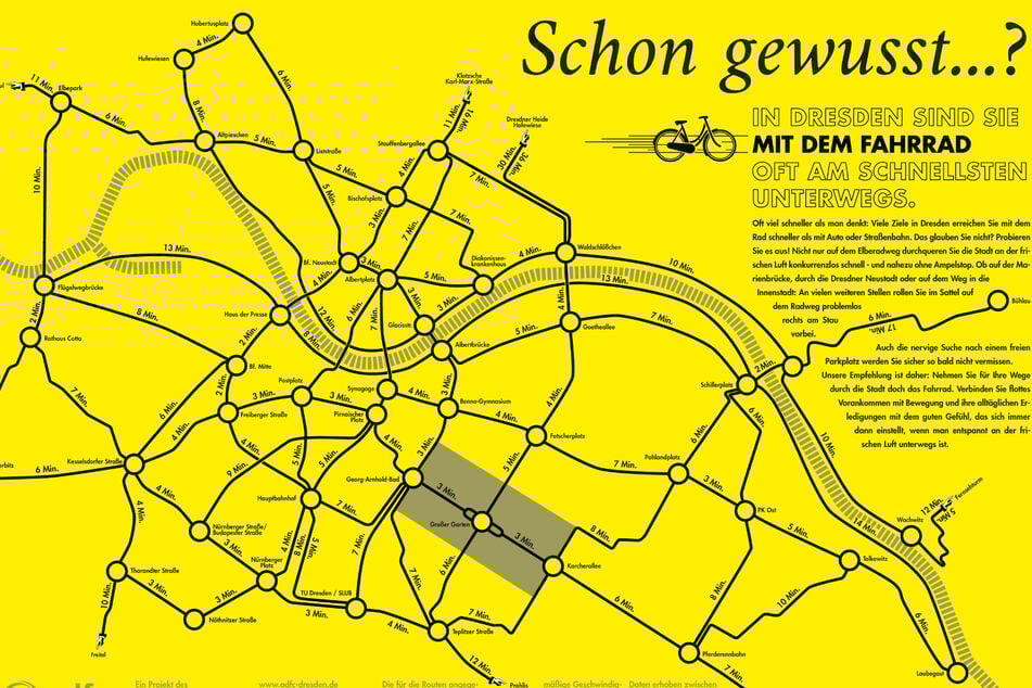 Die Karte mit den Fahrzeiten kann man über den ADFC Dresden beziehen.