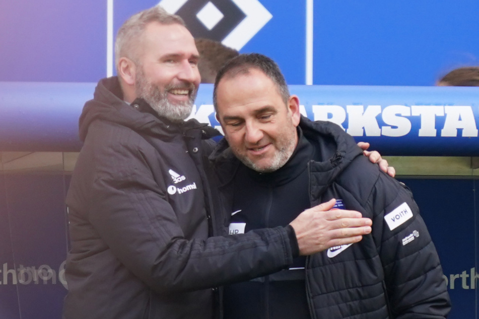 HSV-Coach Tim Walter (47, l.) und FCH-Trainer Frank Schmidt (49) verstehen sich bestens. Schenken werden sie sich am Samstagabend trotzdem nichts.