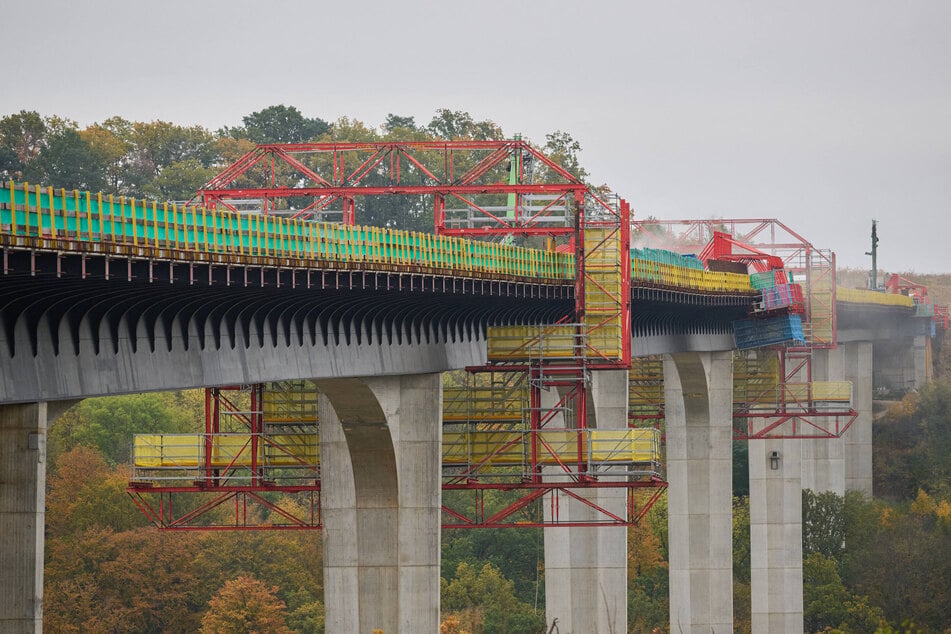 Die Baustelle der Gottleubatalbrücke im Landkreises Sächsische Schweiz-Osterzgebirge.