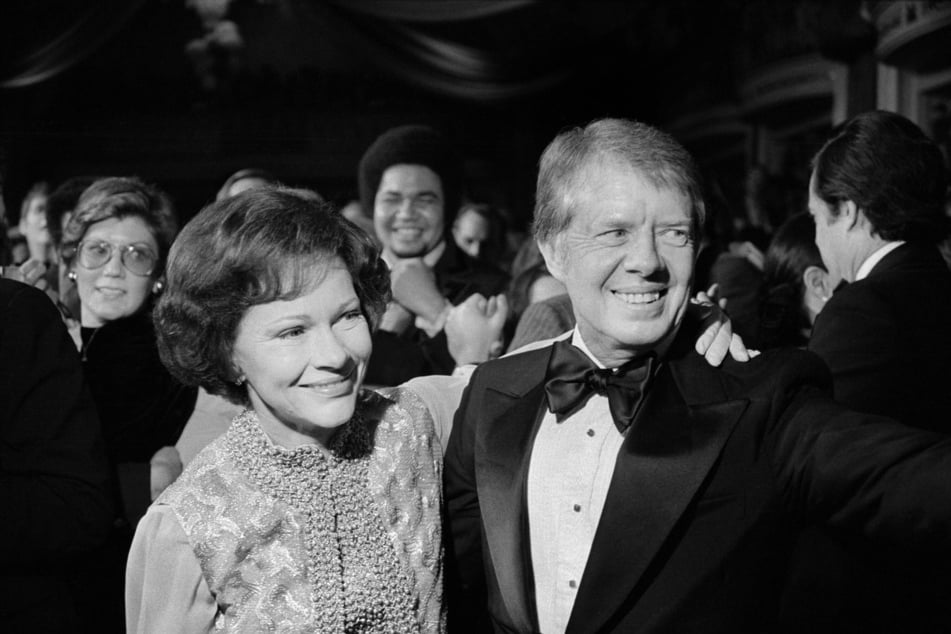 President Jimmy Carter and First Lady Rosalynn Carter during Inauguration Day festivities in January 1977.