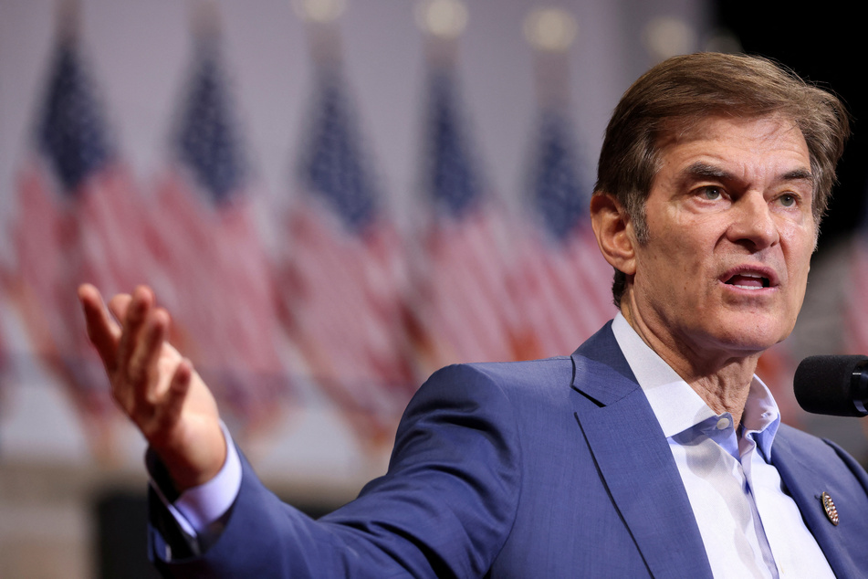 Dr. Mehmet Oz addresses attendees at former President Donald Trump's rally in Wilkes-Barre, Pennsylvania.