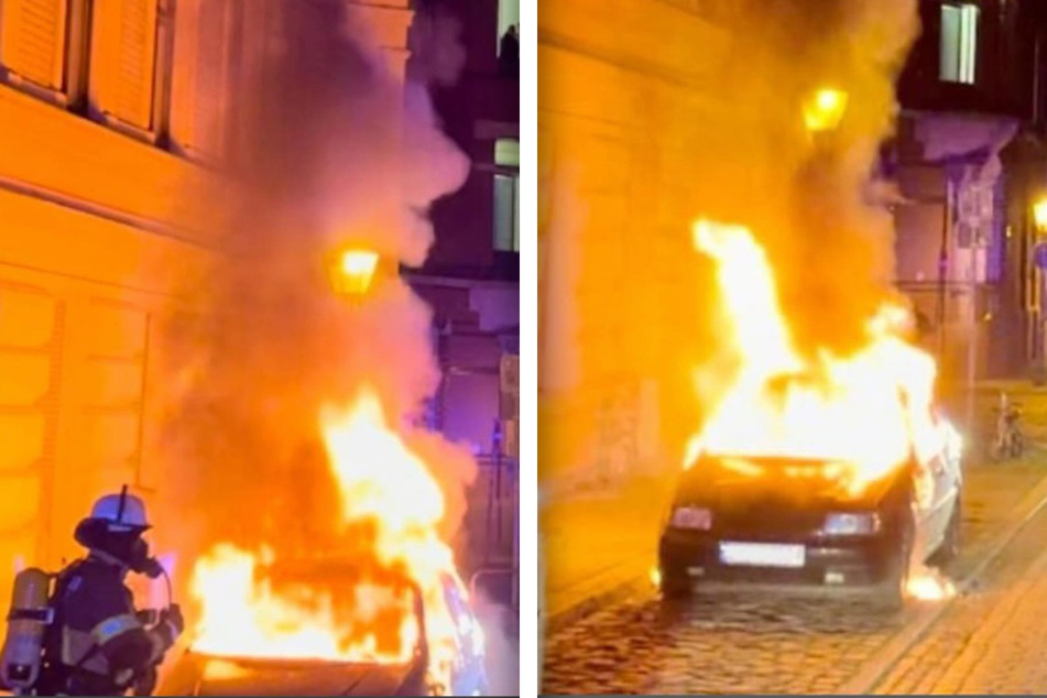In Magdeburg brannte mitten in der Nacht ein Kleinwagen.