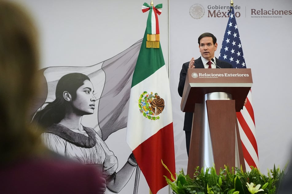 US Secretary of State Marco Rubio attends a news conference with Mexico's Foreign Secretary Juan Ramon de la Fuente (out of frame) at the Secretaría de Relaciones Exteriores on in Mexico City on Wednesday.