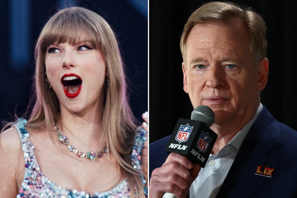 NFL commissioner Roger Goodell (r.) has addressed the swirling rumors of a Taylor Swift Super Bowl halftime show.