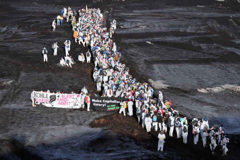 Klimaaktivisten im Tagebau Vereinigtes Schleenhain.