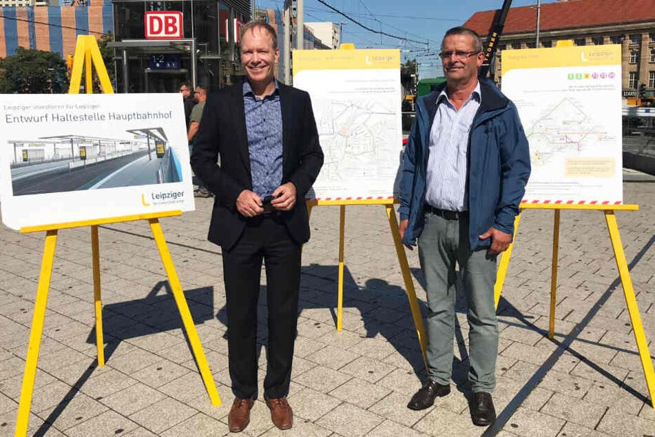 Dirk Sikora, Bereichsleiter Infrastruktur, und Matthias Lietze, Leiter der Verkehrsorganisation der LVB, stellten die Maßnahmen der zweiten Bauphase vor.