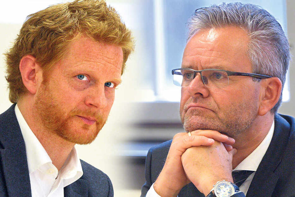 Baudezernent Michael Stötzer (r., 44, Grüne) will die Garagen-Pacht erhöhen. CDU-Chef Tino Fritzsche (56) findet die Pacht-Pläne völlig überzogen.