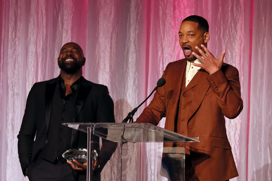 Will Smith (r) thanked director Antoine Fuqua for not compromising while filming Emancipation.