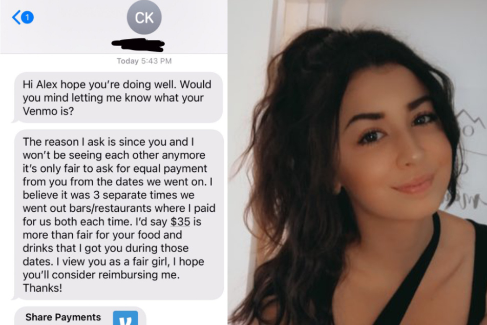 Alex was left speechless as she read her former date's message (collage).