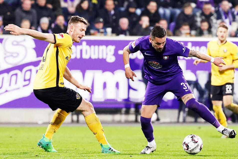 Das letzte verbliebene Ostduell in Liga zwei: Dynamo Dresden gegen FC Erzgebirge Aue. (Archivbild)