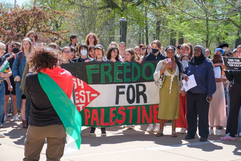 Students at St. Olaf College protesting in support and solidarity of the people of Gaza in Northfield, Minnesota on Friday.