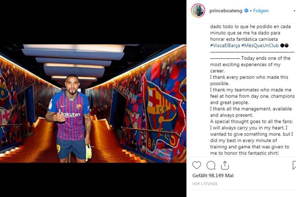 Kevin-Prince Boateng verabschiedet sich vom FC Barcelona via Instagram.