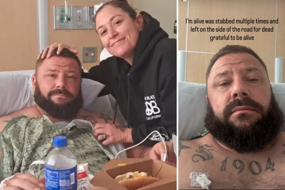 Im Krankenhaus konnte Chris Davison (38) sich von den Messerwunden erholen. Seine Frau, Rebecca Davison, unterstützt ihn.