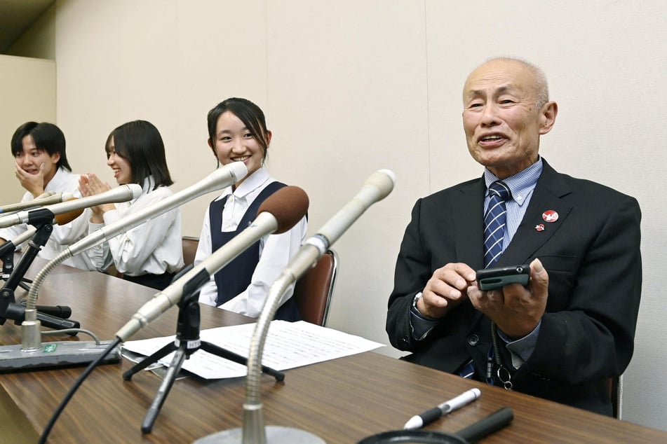 Nihon Hidankyo co-chair Toshiyuki Mimaki, who survived the 1945 atomic bombing of Hiroshima, attends a news conference after the 2024 Nobel Peace Prize winner was announced.