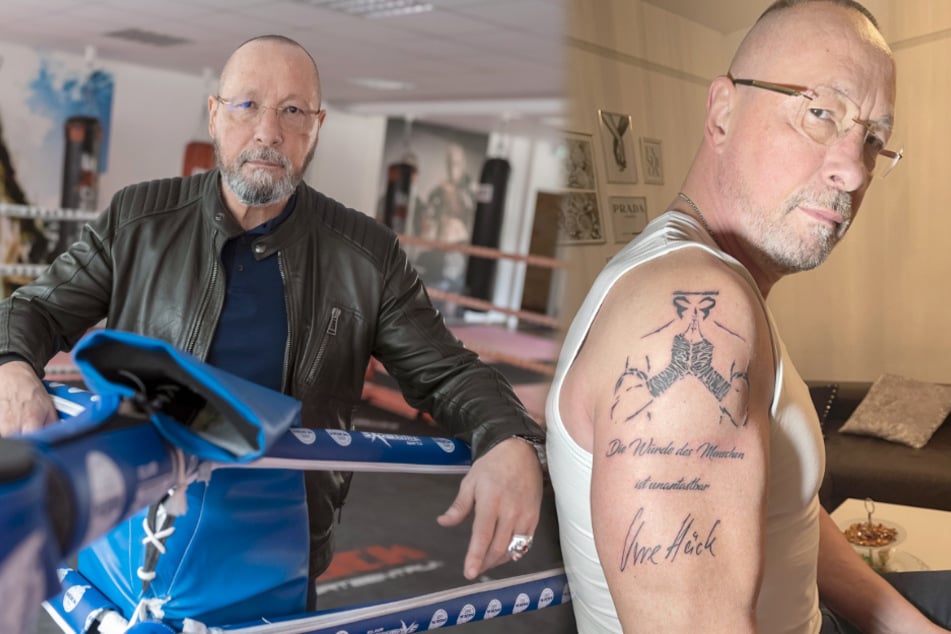 Ex-Porsche-Betriebsratchef Uwe Hück (58) hat sich Artikel 1 des Grundgesetzes auf den Oberarm tätowiert. (Fotomontage)