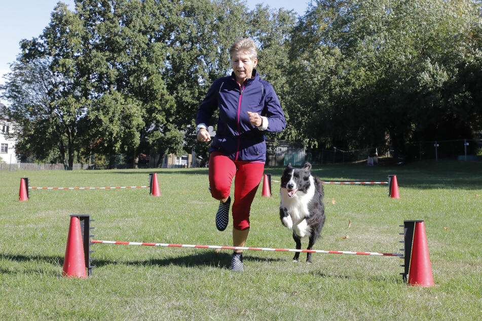 Ines Krause (59) trainiert mit Hund Charly für das Turnierwochenende.