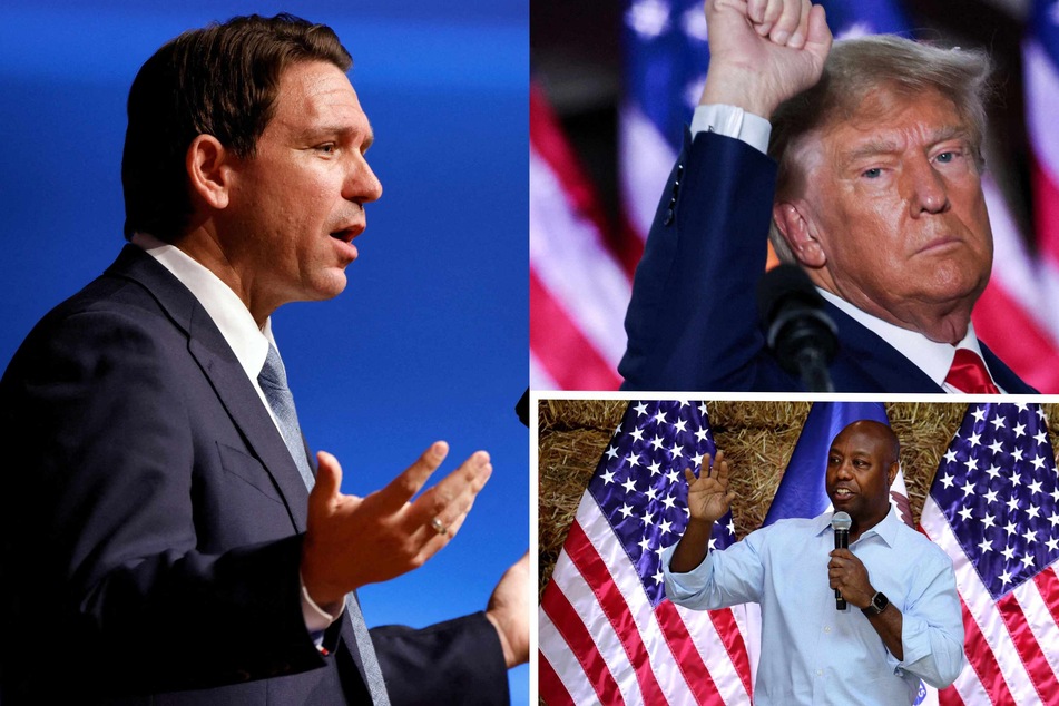 Long shot Republican presidential hopeful Senator Tim Scott (bottom r.) marked Juneteenth on Monday as former President Donald Trump (top r.) and Ron DeSantis (l.) stayed silent in commenting on the holiday.