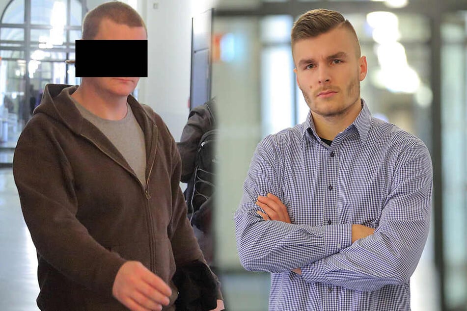 Tom L. (l, 31) schwieg zum Vorwurf der Pfefferspray-Attacke. YouTuber Max Herzberg (22) musste als Zeuge im Amtsgericht aussagen.