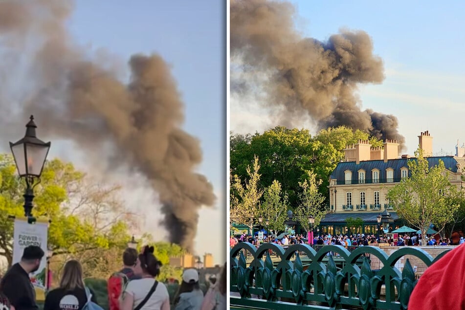 Black smoke billowed over EPCOT's French pavilion after a fire broke out in Remy's Ratatouille Adventure.