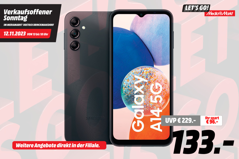 Samsung Galaxy A14 für 133 statt 229 Euro.