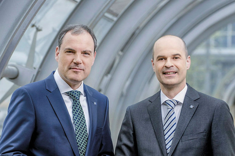 Leipzigs Messe-Geschäftsführer Martin Buhl-Wagner (57, l.) und Markus Geisenberger (56).