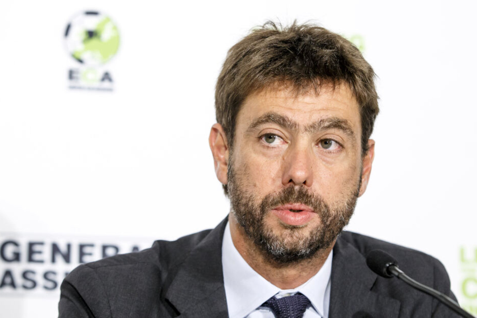 Der Vorsitzende der europäischen Clubvereinigung (ECA), Andrea Agnelli, spricht während einer Pressekonferenz nach einer Sitzung der ECA.