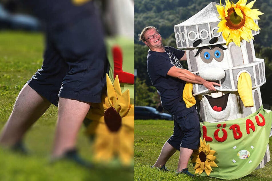 Ein Knochenjob: Jens Schöntube (37) erfreut die Sachsen seit fünf Jahren als Löbau-Maskottchen „Friedrich“, auch beim Tag der Sachsen.