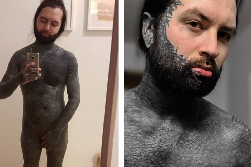 Ink-obsessed man has spent 400 hours on blackout body tattoo, but refuses  to cover one area | TAG24
