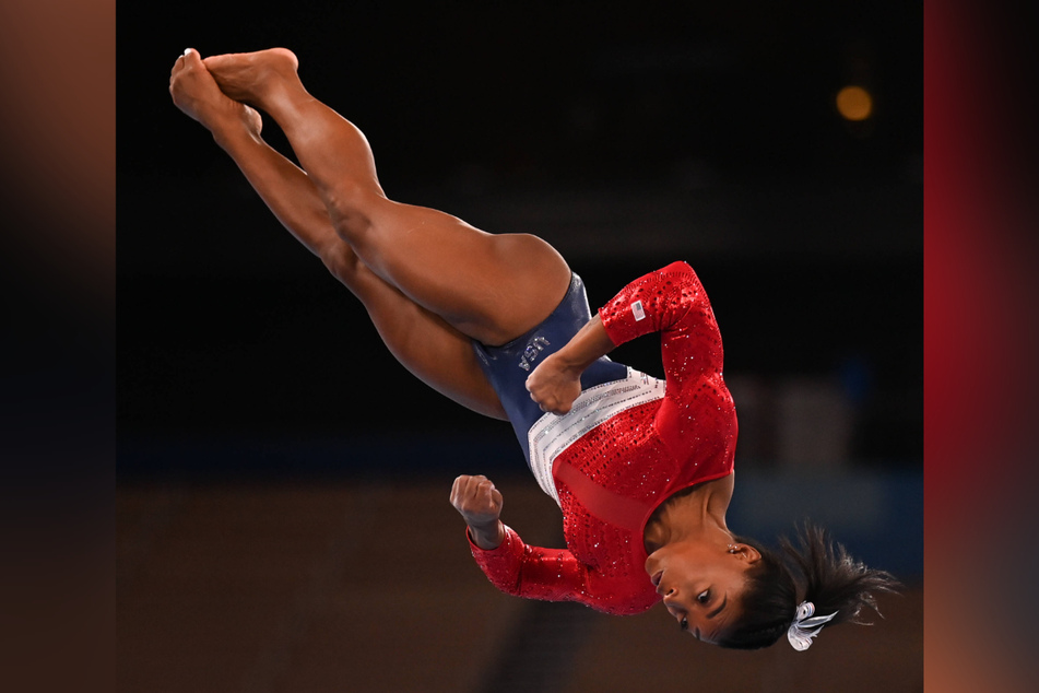 Simone Biles in the vault of the gymnastics women's team final at the Tokyo 2020 Olympic Games, just before she withdrew from the event.