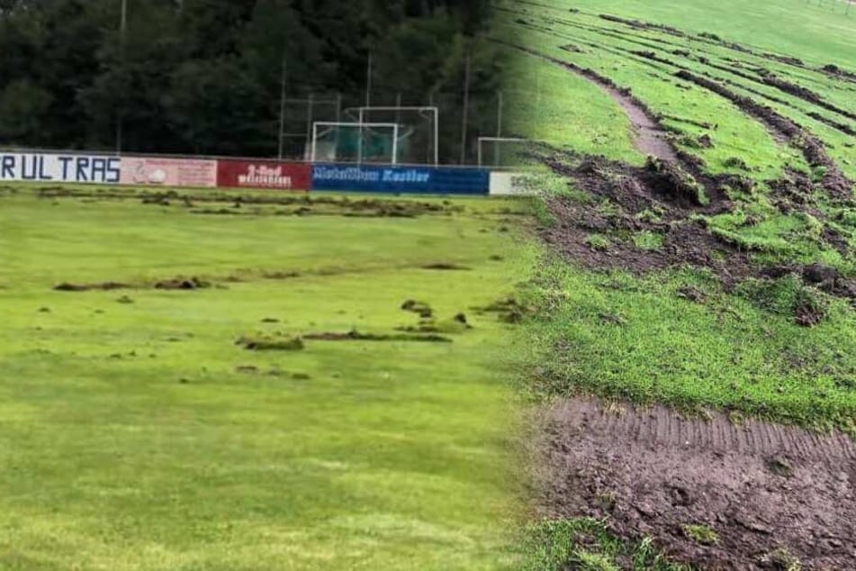 Fotomontage: Der Platz der DJK Sommerach gleicht nach der gemeinen Aktion einem Acker.