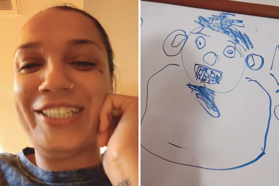 Von dem Porträt, welches ihre fünfjährige Tochter von ihr gemalt hat, ist Rebecca Rand hin und weg.
