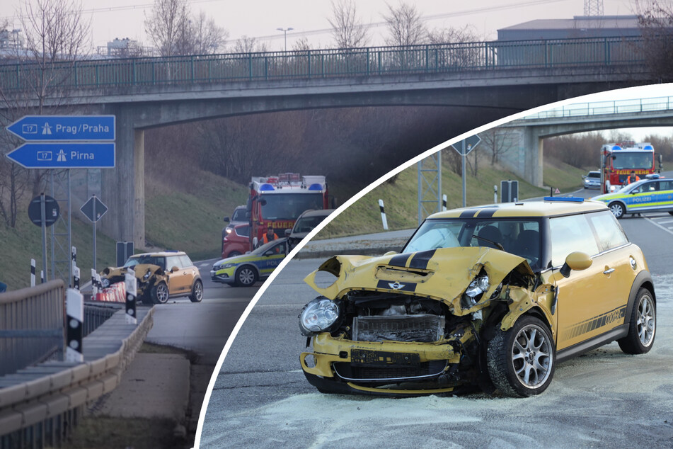 Unfall bei Autobahnabfahrt: Mini und Ford krachen ineinander