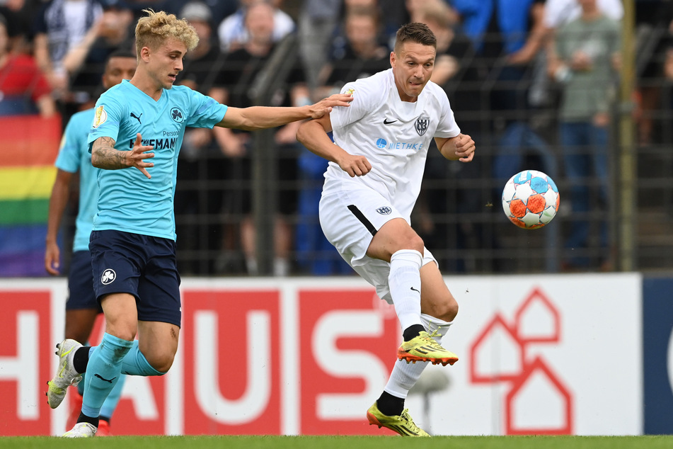 Daniel Frahn (34, r.) trifft in der 2. Pokalrunde auf seinen Ex-Klub RB Leipzig.