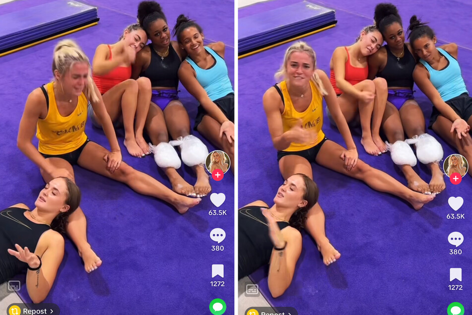 Olivia Dunne (second from l.) and her LSU teammates proved their stamina in a new TikTok shared on Thursday.