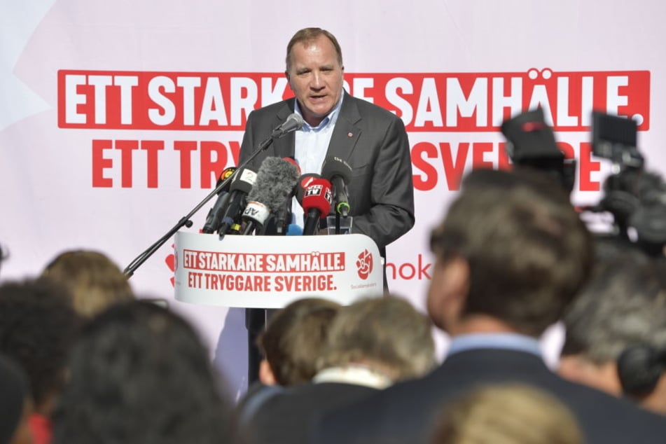 Stefan Löfven, Ministerpräsident Schwedens und Vorsitzender der Sozialdemokratischen Partei beim Wahlkampf.