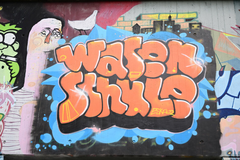 Nicht zu übersehen: Das Graffiti vor der "Wasenschule".