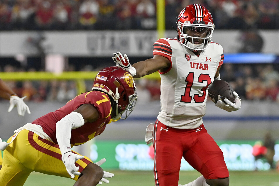 The USC Trojans (l) will host reigning Pac-12 champions, the Utah Utes, in the 2023 college football season.