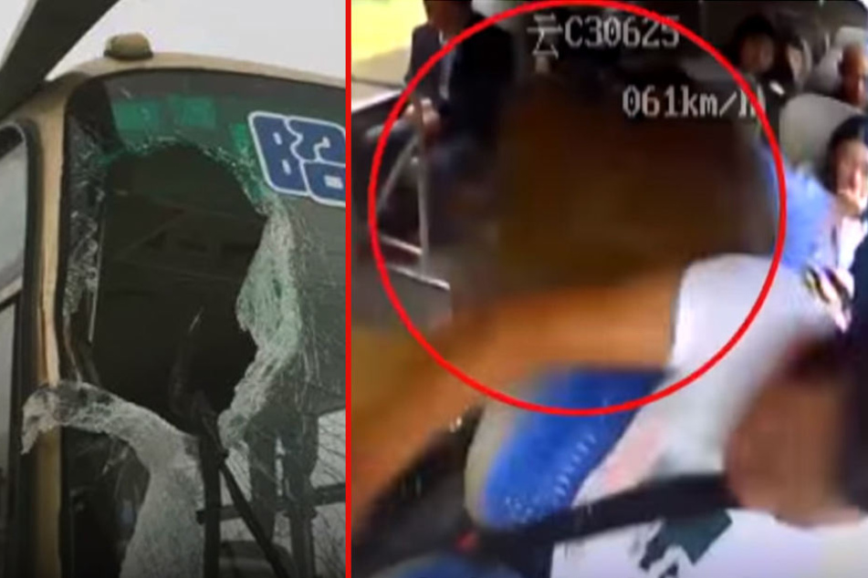 Der Brocken schoss durch die Windschutzscheibe und direkt auf den Fahrer zu.