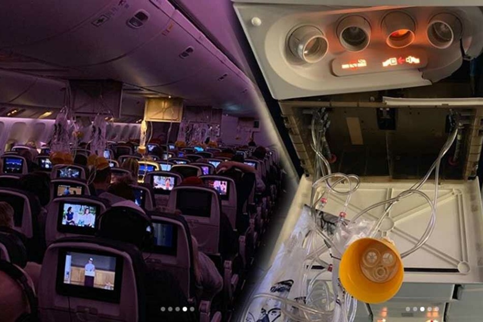 Ein Passagier postete diese Fotos. Er verletzte sich stark, musste nach den Turbulenzen eine Halskrause tragen.