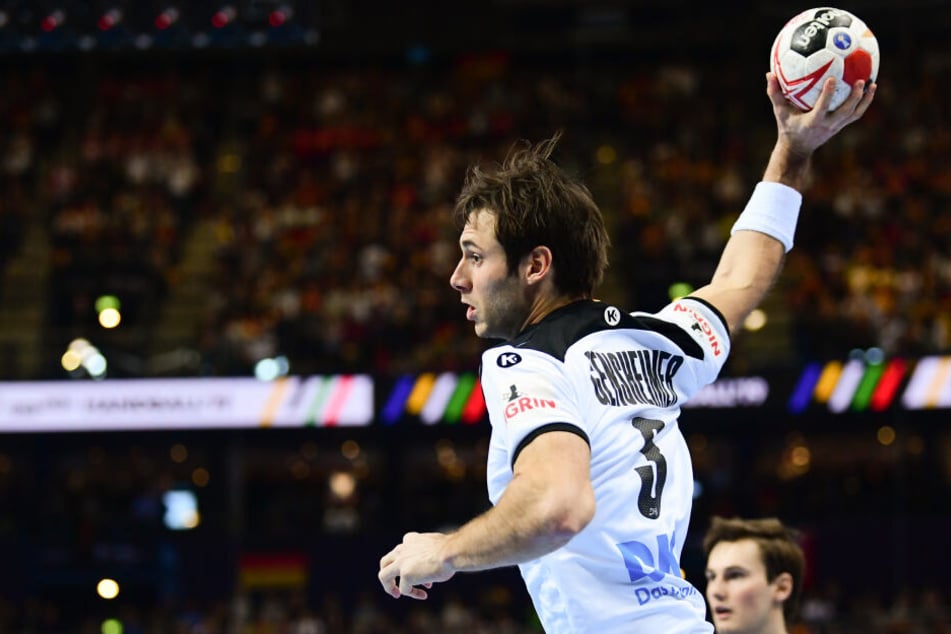 Uwe Gensheimer wirft beim WM-Spiel gegen Norwegen am 25.01 aufs Tor.
