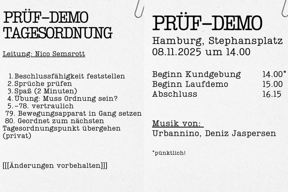 Auf Instagram wurde bereits eine Tagesordnung für die Auftaktdemo in Hamburg veröffentlicht.