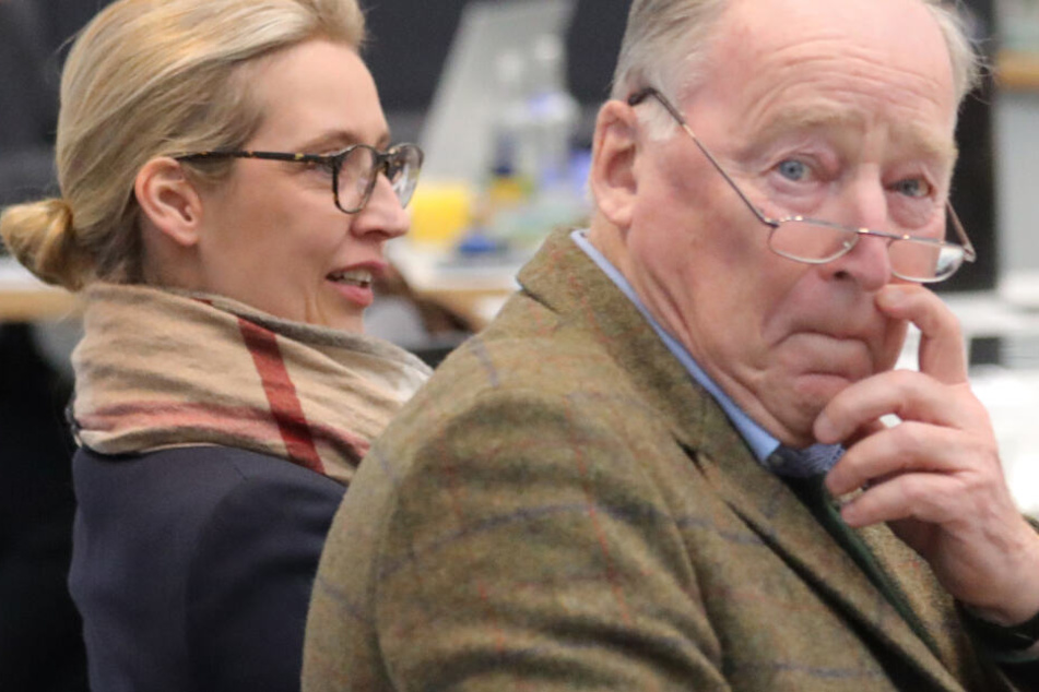 Alexander Gauland und Alice Weidel, Fraktionsvorsitzende der AfD, sitzen zu Beginn der Fraktionssitzung der AfD im Reichstagsgebäude.
