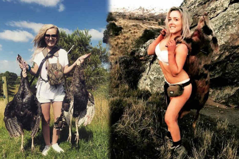 Lucy Jaine (29) posiert stolz mit der erlegten tierischen Beute.