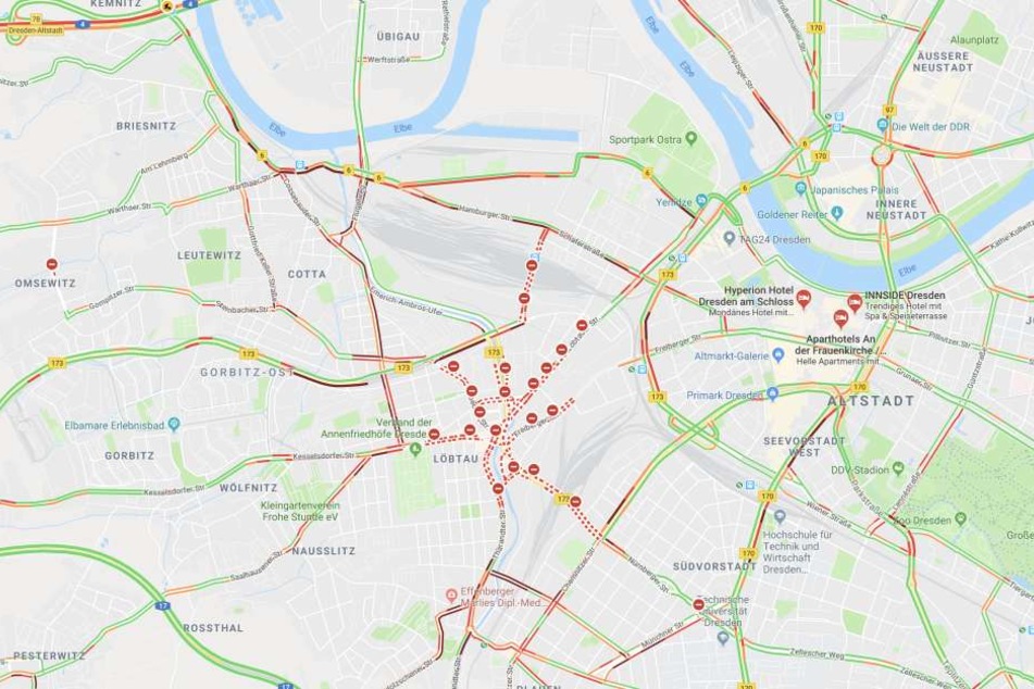 Der Verkehr in Dresden ist am Mittwoch eine einzige Katastrophe.