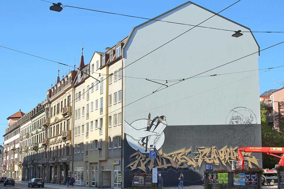 So sieht die neue Fassade auf der Bautzner Straße aus - aber nur für vier
Wochen.