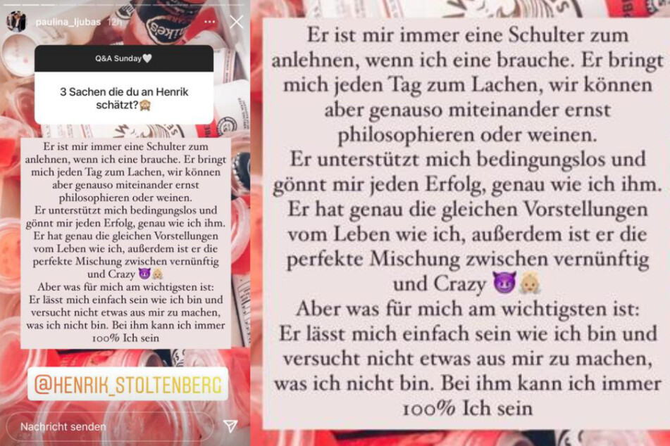 In einer Instagram-Fragerunde machte Schauspielerin Paulina Ljubas (23) deutlich, warum sie Henrik Stoltenberg (24) eine Chance geben möchte.