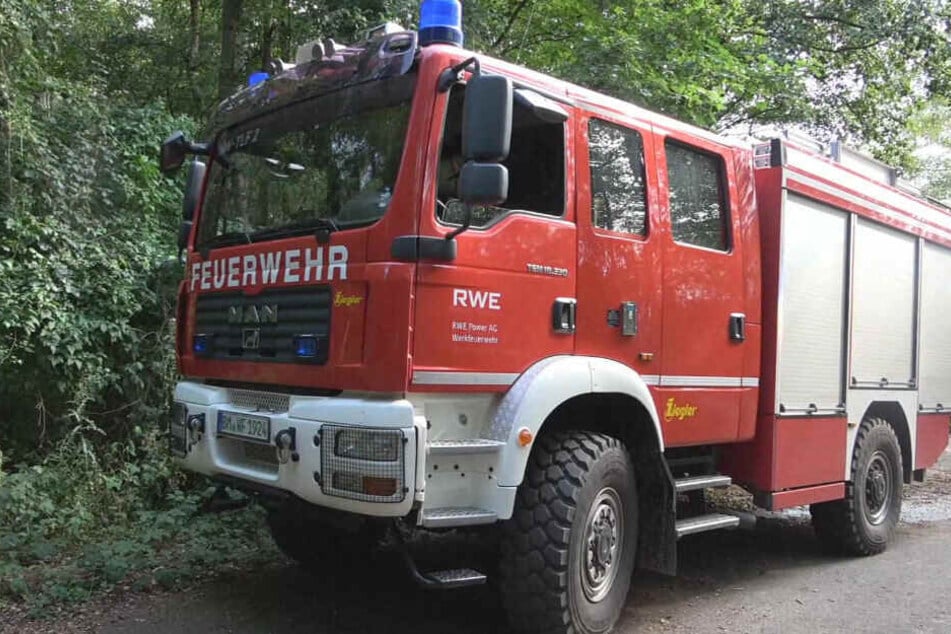 Feuerwehrkräfte bei einem Waldbrand in Frechen.