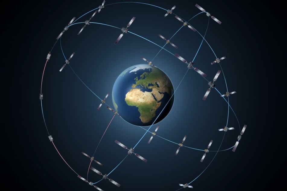 Die Illustration der europäischen Raumfahrtbehörde ESA (European Space Agency) zeigt die gesamte, aus 30 Satelliten bestehende, Galileo-Konstellation.