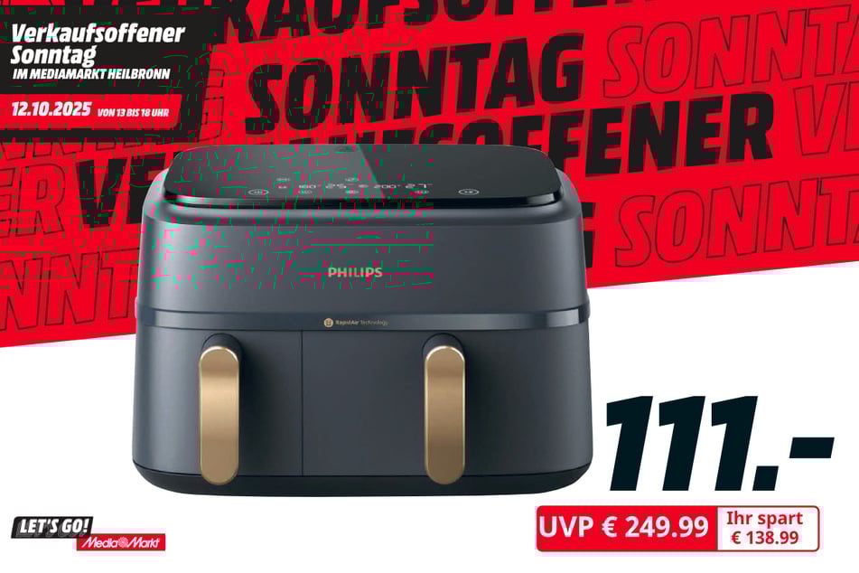 Philips-Heißluftfritteuse NA352/00 Airfryer 3000 Series für 111 statt 249,99 Euro.